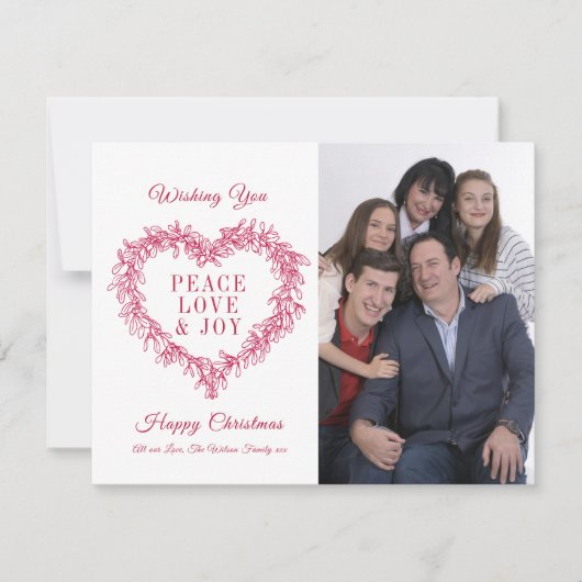 Carte Peace Love joy rouge mistletoe coeur photo Noël (Devant)