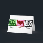 Carte Peace Love Pirates<br><div class="desc">Que vous soyez en faveur de votre équipe de maison Les Pirates ou que vous aimiez vraiment les pirates de la mer,  c'est un grand cadeau.</div>