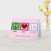 Carte Peace Love Sweet 16 Cute Custom 16e anniversaire (Fleur jaune)