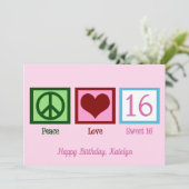 Carte Peace Love Sweet 16 Pretty Pink 16e anniversaire (Debout devant)
