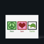 Carte Peace Love Turtles mignonne Turtle Card<br><div class="desc">Un signe de paix vert,  un coeur et une adorable tortue sur une carte de voeux mignonne. Cartes Peace Love Turtles.</div>
