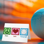 Carte Peace Love Volley<br><div class="desc">Un signe de paix, un coeur, et un joli volley sur un carré bleu. J'adore le volley, la plage, l'intérieur, vous le nommez ! Joli cartes de fin de année d'équipe de volley-ball pour Noël.</div>