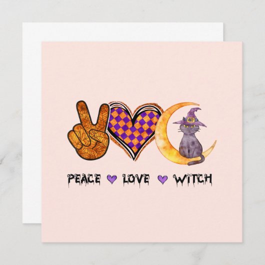 Carte Peace Love Witch - Halloween Design (Devant / Derrière)