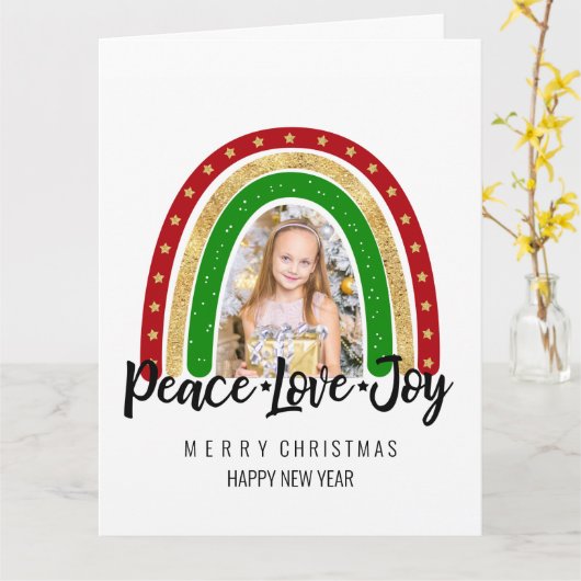Carte Peace Loy Joyeux Noël Rainbow Photo (Fleur jaune)