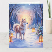 Carte Peaceful Akita on Snow Lantern Path Christmas Dog  (Devant)