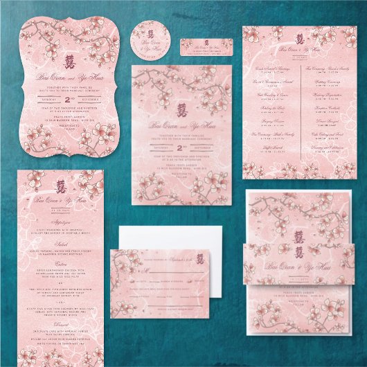 Carte Peach Blossoms Double Xi Chinese Wedding Program