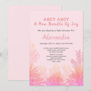Carte Peach Coral rose Ahoy Girl Baby shower