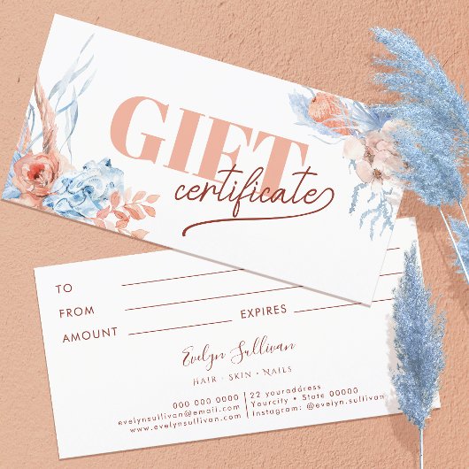 Carte Peach et blue tropical certificat cadeau