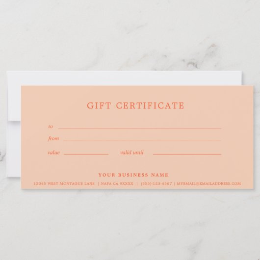 Carte Peach Fuzz Business Cadeau Certificat Simple (Dos)