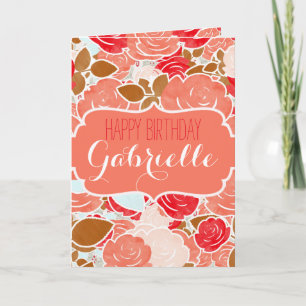Carte Peach & Gold Aquarelle Floral Girl Joyeux annivers