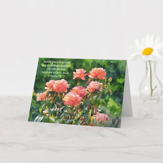Carte Peach Orange Rose Bible Verse Faith Art Note Card (Petite plante)
