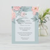 Carte Peach PEONIES Sage Mariage Inviter Réception (Debout devant)