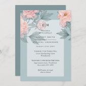 Carte Peach PEONIES Sage Mariage Inviter Réception (Devant / Derrière)