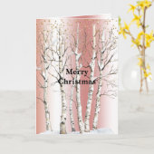 Carte Peach Rose Birch Trees Gold Glitter Christmas (Fleur jaune)