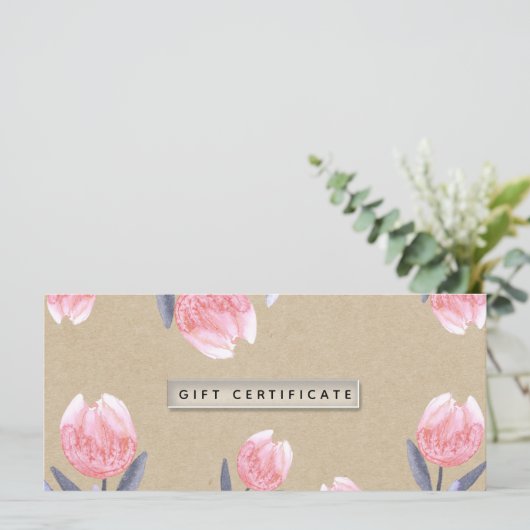 Carte Peach Spring Watercolor Tulips Certificat cadeau (Debout devant)