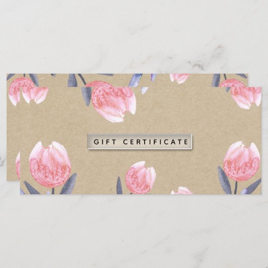 Carte Peach Spring Watercolor Tulips Certificat cadeau (Devant / Derrière)