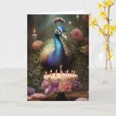 Carte Peacock avec gâteau d'anniversaire (Fleur jaune)