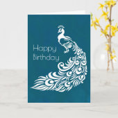 Carte Peacock blanc sur Turquoise Joyeux anniversaire (Fleur jaune)
