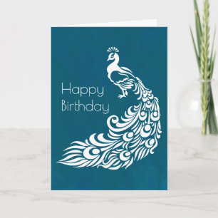 Carte Peacock blanc sur Turquoise Joyeux anniversaire