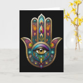 Carte Peacock Colors Hamsa w/ Gold Third Eye (Fleur jaune)