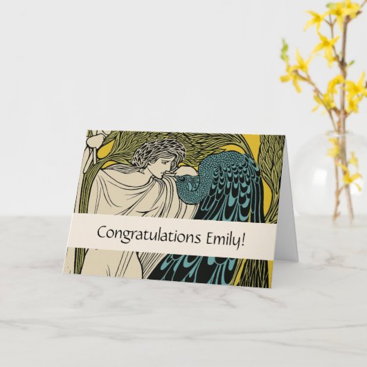 Carte Peacock Fine Art Bird Nouveau (Fleur jaune)