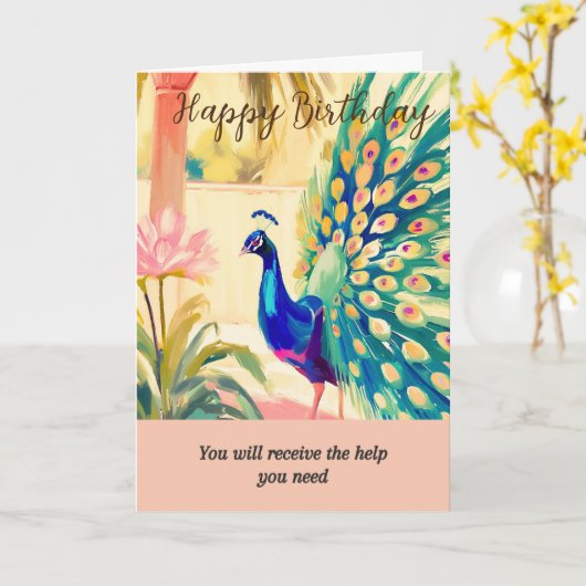 Carte peacock happy birthday (Fleur jaune)