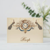 Carte Peacock Vintage RSVP pour Invitations Carrés (Debout devant)