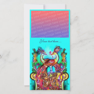 Carte PEACOCKS EN AMOUR, bleu rouge turquase vert