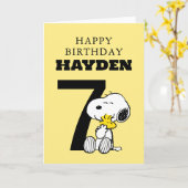Carte PEANUTS | Snoopy Joyeux anniversaire (Fleur jaune)