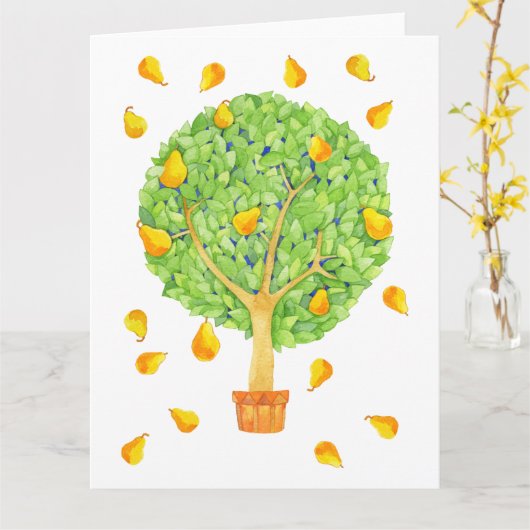 Carte Pear Tree Pears Blank Big Grey Card (Fleur jaune)
