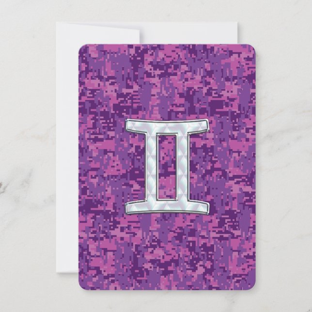 Carte Pearl Like Gemini Zodiac Sign on Digital Camo (Devant)
