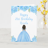 Carte Peau foncée Princesse Florale Bleue Fête d'anniver (Fleur jaune)