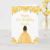 Carte Peau foncée Princesse or Floral fête d'anniversair (Fleur jaune)