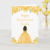 Carte Peau foncée princesse or Floral Quinceanera (Fleur jaune)