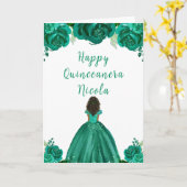Carte Peau foncée Princesse Vert Floral Quinceanera (Fleur jaune)