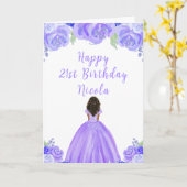 Carte Peau foncée princesse violet florale fête d'annive (Fleur jaune)