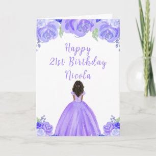 Carte Peau foncée princesse violet florale fête d'annive