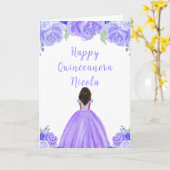 Carte Peau foncée princesse violette Quinceanera (Fleur jaune)