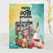 Carte Pêche amoureux 50e anniversaire (Fleur jaune)