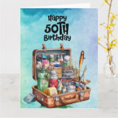 Carte Pêche amoureux 50e anniversaire (Fleur jaune)