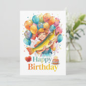 Carte Pêche Amoureux thème aller pêche à son anniversair (Debout devant)