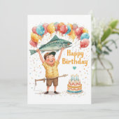 Carte Pêche Amoureux thème aller pêche à son anniversair (Debout devant)