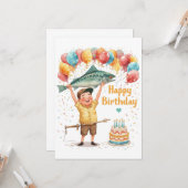 Carte Pêche Amoureux thème aller pêche à son anniversair (Devant/Arrière en situation)