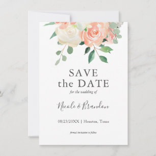 Carte Pêche aquarelle mariage floral Enregistrer la date