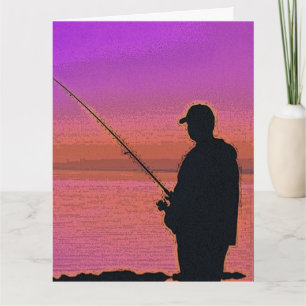 Carte Pêche au coucher du soleil en silhouette
