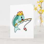 Carte Pêche au poisson avec canne à pêche et chapeau (Fleur jaune)