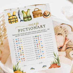 Carte Pêche Baby shower bébé garçon Emoji Pictionary Jeu
