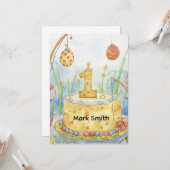 Carte Pêcher 1er anniversaire avec gâteau pour les amour (Devant/Arrière en situation)