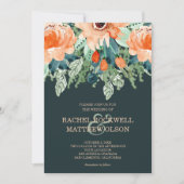 Carte Pêcher Turquoise Floral Aquarelle Mariage Invitati (Devant)