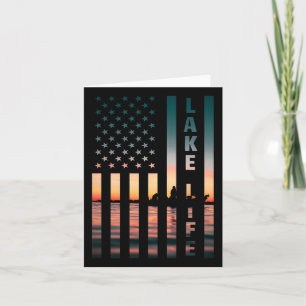 Carte Pêcheur de Lake Life Sunset drapeau américain B Pê